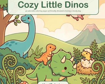 Printable Dinosaur Coloring Pages with 40 Friendly Dinos in Gentle Moments, Instant PDF Download
