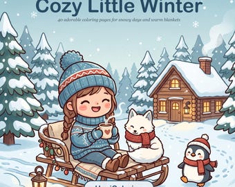 Printable Winter Coloring Pages with 40 Snowflakes, Cabins and Hot Cocoa, Instant PDF Download