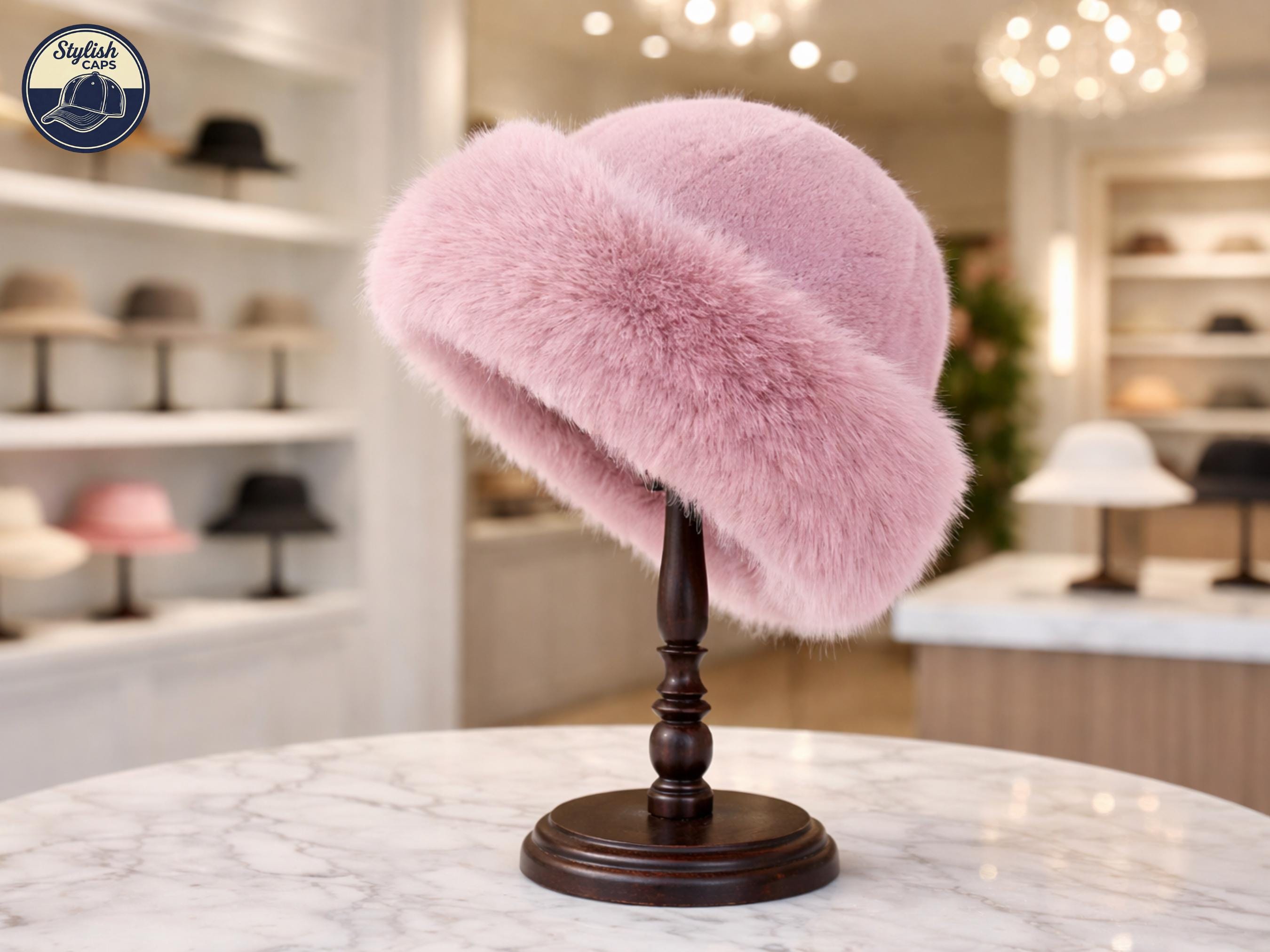 Vintage Angora Fuzzy Pink Bucket Hat OS Stretchy Cloche Stretchy Faux Fur Angora Bucket Hats for Women for sale | eBay main image 2