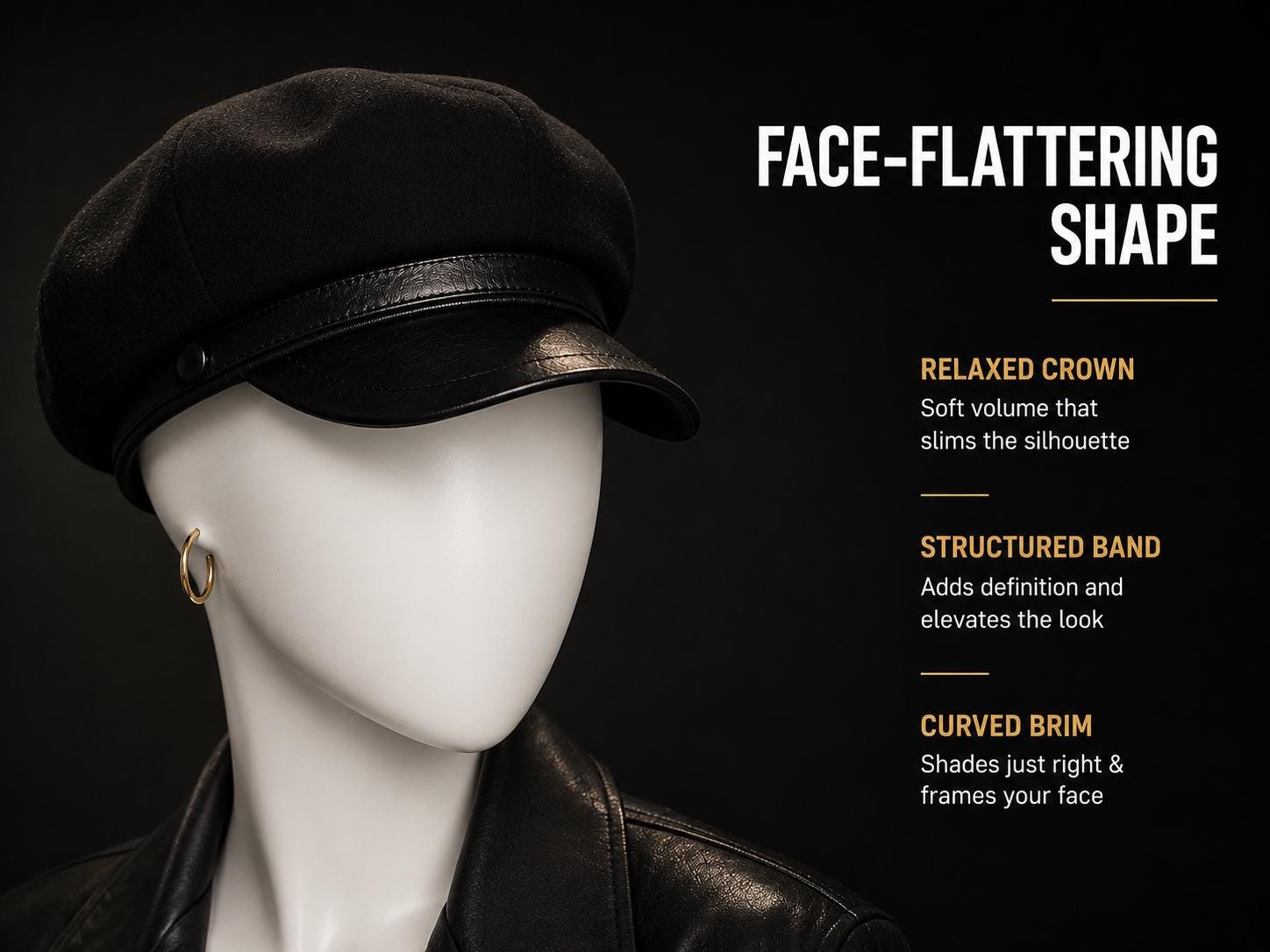 Faux Leather Newsboy Cabbie Cap with Curved Visor, Adjustable Fit, Vintage Vintage 70s Genuine Leather Flat Newsboy Cabbie Cap Hat  main image 4