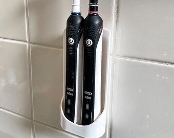 Holder for 2 Oral-B Pro 2 toothbrushes | Wall mount or stand | Electric toothbrush organizer for bathroom, white