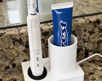Soporte para cepillos de dientes con vaso, compatible con Oral-B y Braun | Soporte para cepillos de dientes eléctricos | Organizador de baño