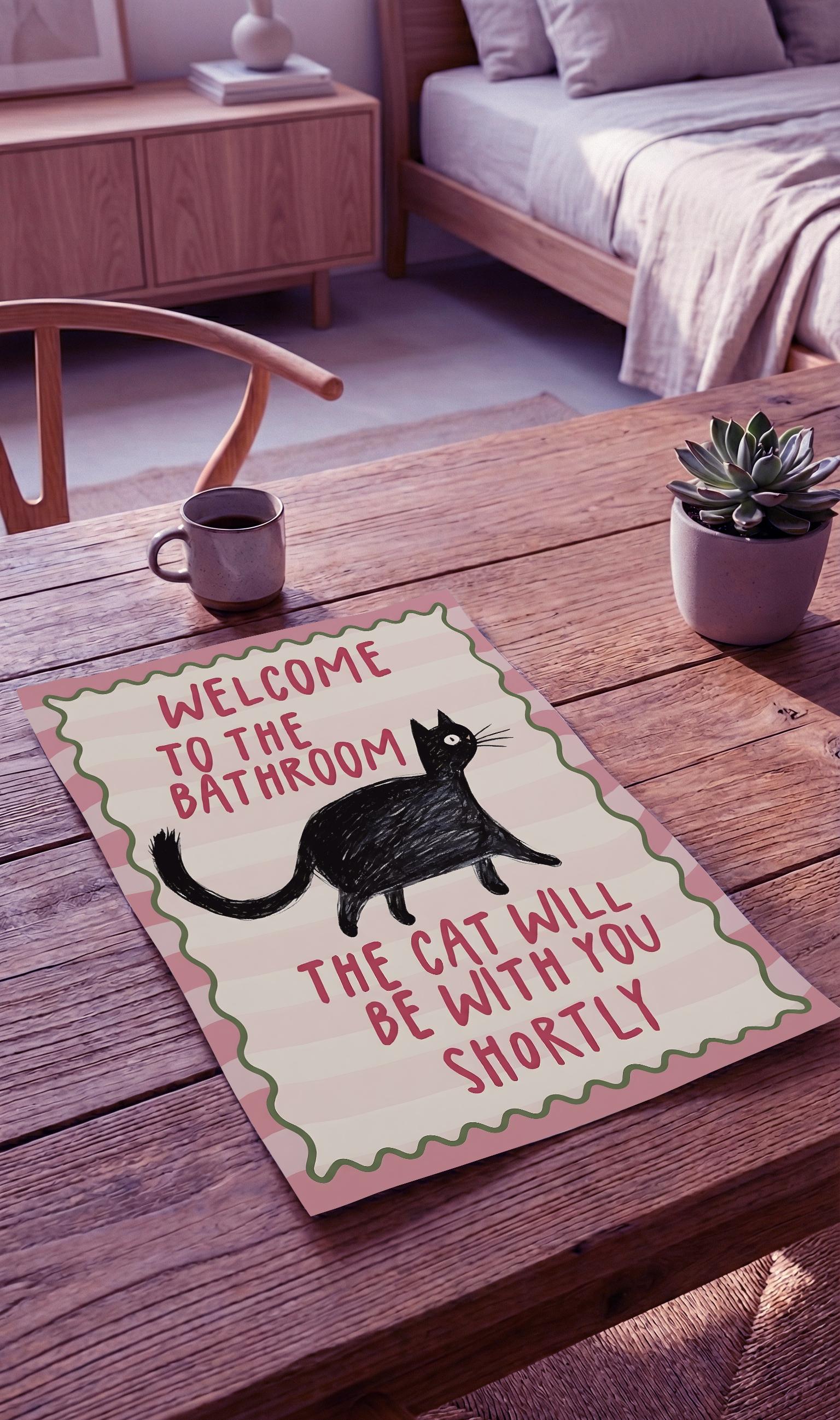 Cat Bathroom Sign | Funny Welcome Art Print (poster) - Etsy