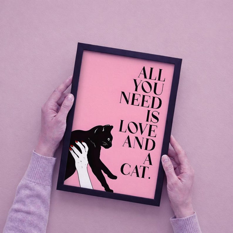 Black Cat Pop Art Print | Minimalist Pink Wall Decor, Modern Bedroom ...