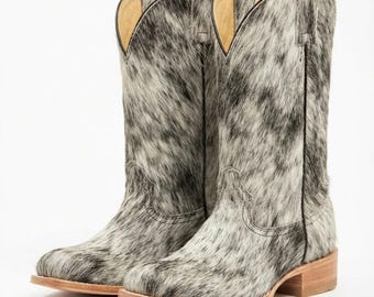 Genuine Hair-on Hide Western Boots – Black White Cowhide Cowboy Footwear
