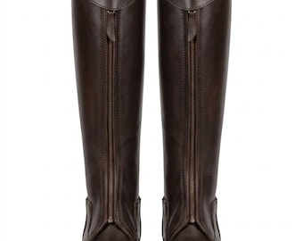 Dark Brown Leather Field Boots - Classic Equestrian Tall Riding Boots for Women