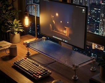 Industrial Acrylic Monitor Stand Riser, Heavy Duty Cyberpunk Desk Organizer for Gaming and Office