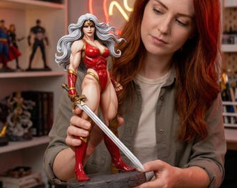 Model 3D dzikiej wojowniczki amazońskiej | Fantastyczna wojowniczka z mieczem do ekspozycji, kolekcji, na prezent | Plik STL | Do druku 3D (plik cyfrowy) (1 sztuka)