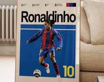 Póster de Ronaldinho - Póster artístico del Barcelona - Decoración de pared de leyenda del fútbol / Descarga digital