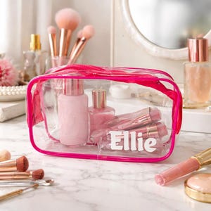 Neceser transparente personalizado / Neceser de viaje con nombre personalizado / Regalo para damas de honor / Estuche para guardar cosméticos