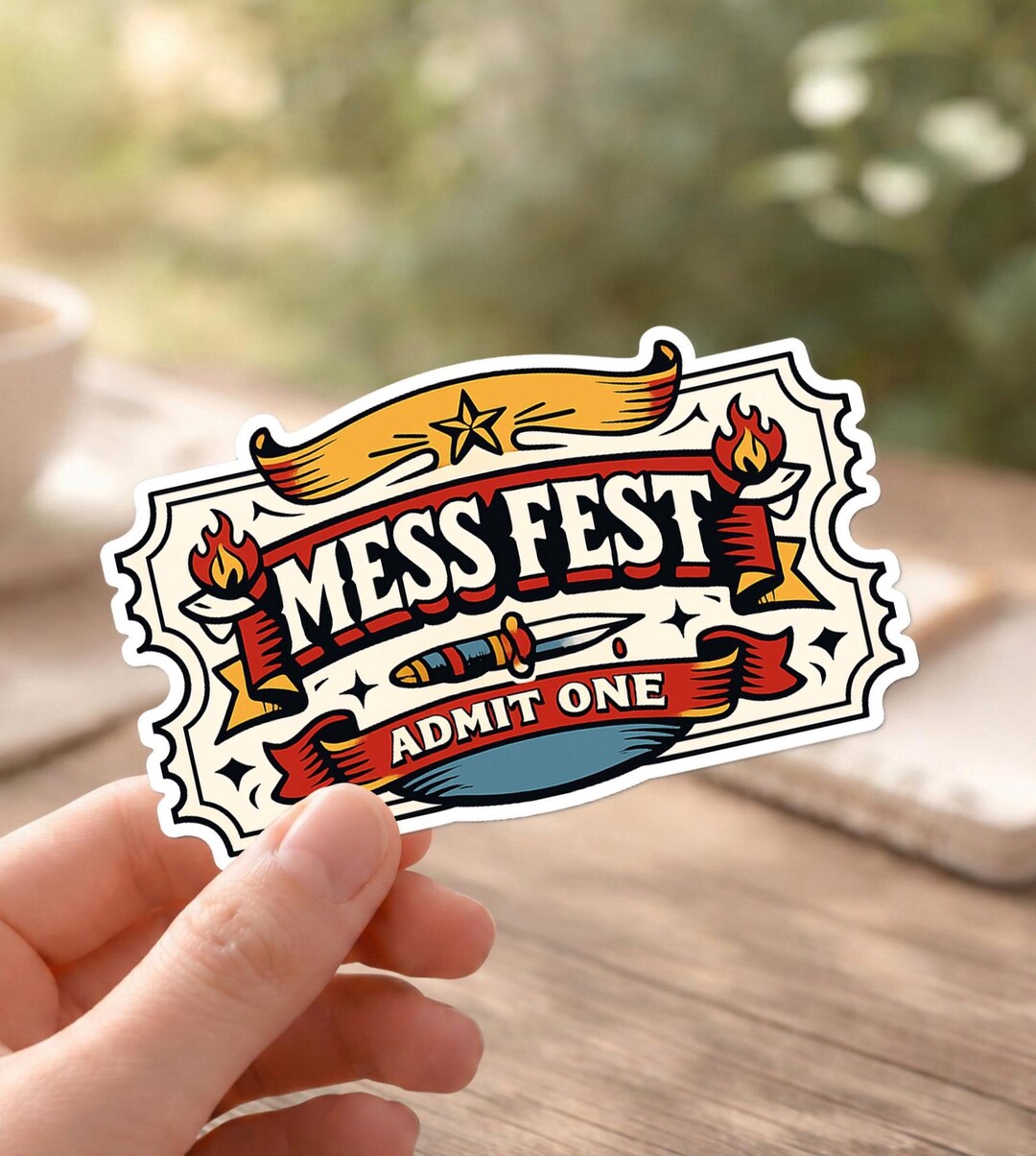 Mess Fest Ticket Sticker - Vintage Carnival Admit One Design - Funny ...