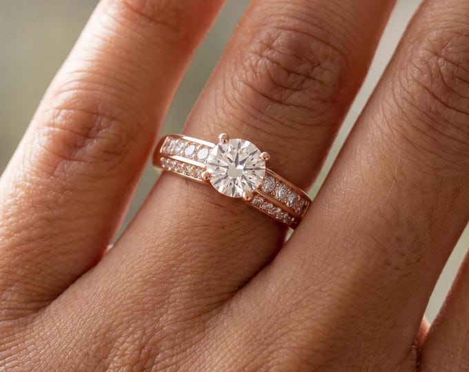 Rose Gold Diamond Engagement Ring 14k Rose Gold Vintage Luxury Round Cut Diamond Ring for Women Anniversary Gift for Her Fine Bridal Jewelry