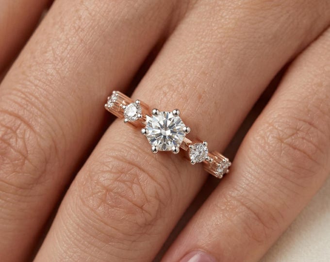Graduated Diamond Ring, Cluster Diamond Ring, Unique Engagement Ring, Modern Diamond Band, Rose Gold Statement Ring