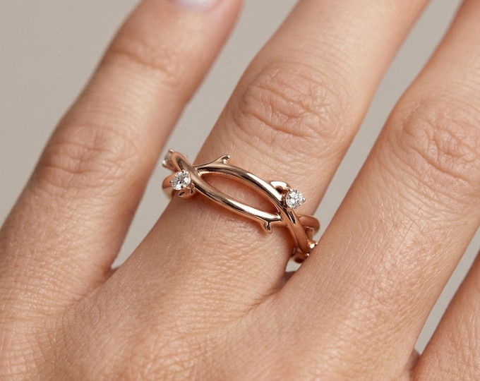 Minimal Diamond Ring, Open Diamond Ring, Marquise Shape Ring, Dainty Gold Ring, Simple Diamond Band, Everyday Ring for Women