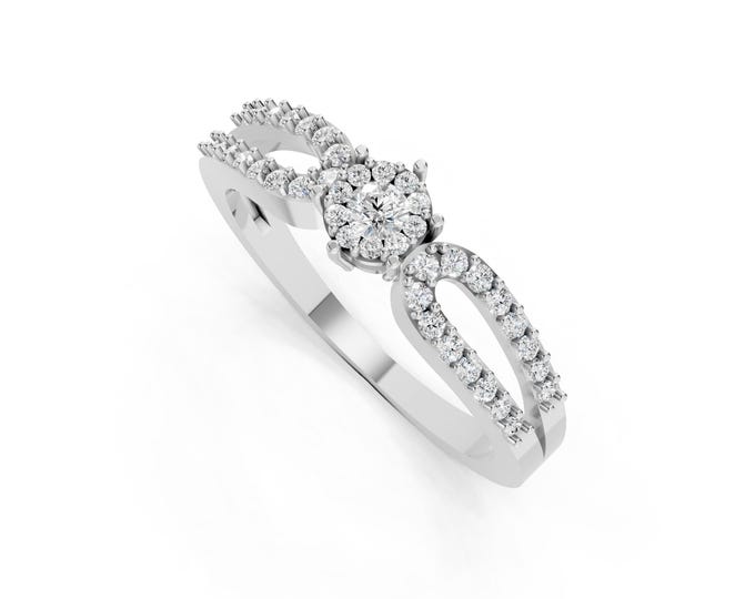 Lab Grown Diamond Halo Ring, White Gold Infinity Split Band Engagement Ring
