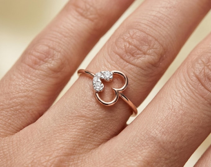 Clover Diamond Ring, Floral Diamond Ring, Dainty Gold Ring, Minimalist Flower Ring, Open Design Ring, Gift for Her, Everyday Jewelry