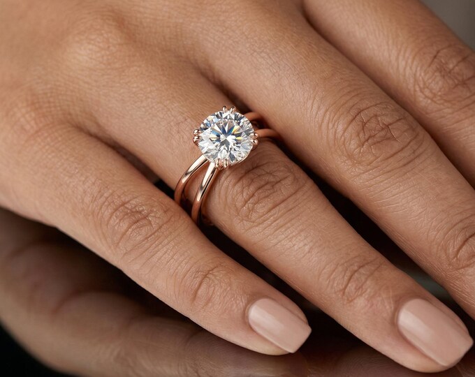 Twisted Band Solitaire Lab Grown Diamond Ring 18K Gold, Round Cut Engagement Ring, Unique Minimalist Promise Ring for Women