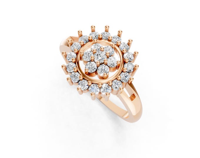 Rose Gold Lab Diamond Flower Halo Ring, Cluster Engagement Anniversary Gift