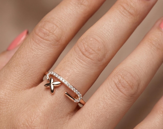 14kt Gold Ring, Cross Diamond Ring, Minimalist Cross Ring, Dainty Gold Ring, Open Band Ring, Religious Jewelry, Faith Ring, Gift for Her