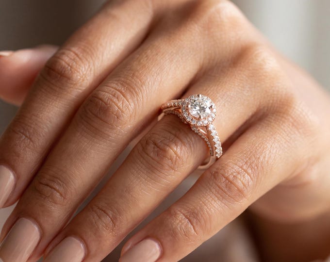 Halo Diamond Engagement Ring, Round Diamond Ring, Pave Diamond Ring, Minimal Engagement Ring, Dainty Gold Ring, Promise Ring, Gift for Her