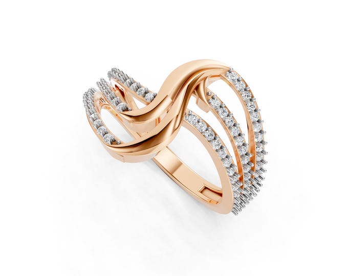 Crossover Diamond Ring, Wave Diamond Ring, Multi Row Diamond Ring, Statement Gold Ring, Pave Diamond Ring, Luxury Ring, Gift for Her