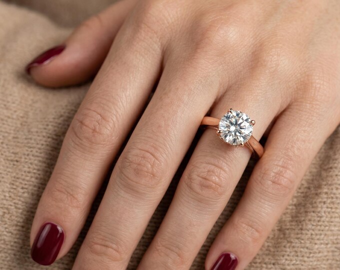 Lab Grown Diamond Solitaire Engagement Ring, Rose Gold Vintage Style Band