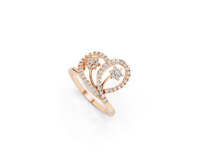 Lab Grown Diamond Floral Leaf Cluster Ring, Nature Inspired Gold Engagement