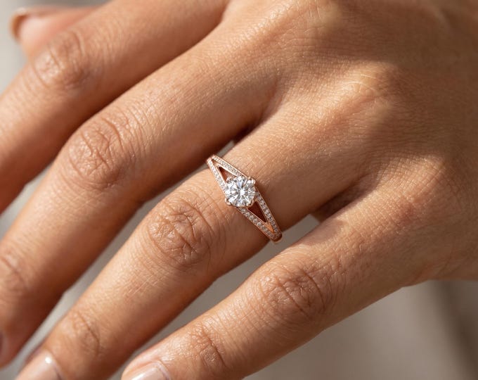 Rose Gold Engagement Ring 14k Rose Gold Diamond Vintage Inspired Proposal Anniversary for Her Unique Jewelry Gift Pure Gold Luxury Band New