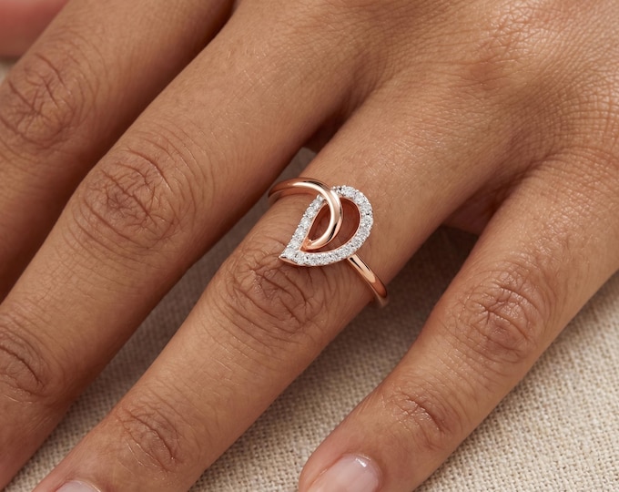 10K 14K 18K Gold Silver Lab Grown Diamond Double Heart Open Ring for Women, Layered Heart Ring, Romantic Minimalist Jewelry Gift