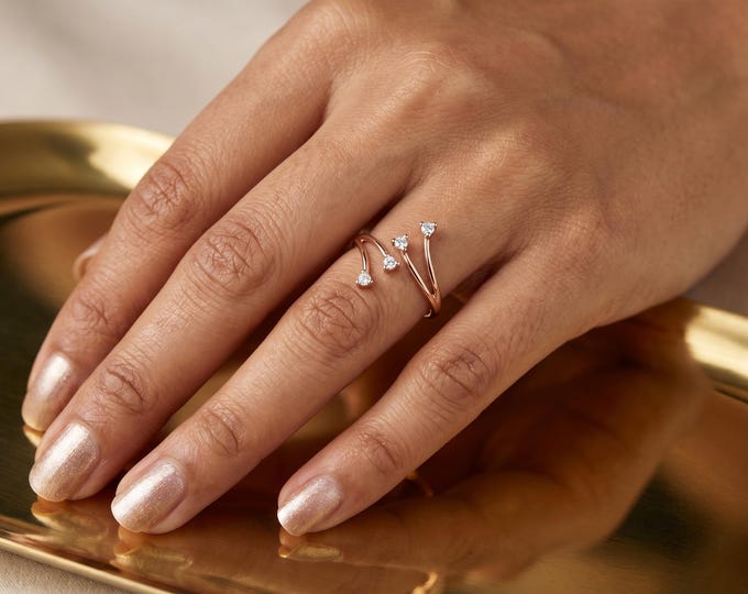 10K 14K 18K Gold Silver Lab Grown Diamond Multi Heart Open Ring for Women, Wrap Heart Ring, Dainty Minimalist Romantic Jewelry Gift