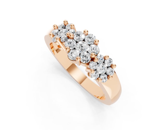 Lab Grown Diamond Floral Cluster Ring, Solid Gold Engagement Ring