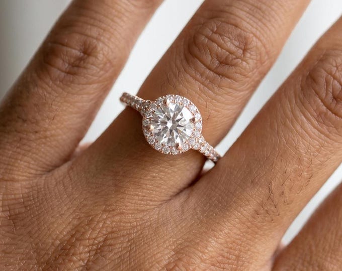 Halo Engagement Ring, Rose Gold Diamond Ring, Oval Cut Bridal Ring, Pave Promise Ring, Minimalist Wedding Jewelry Gift, 18k Rose Gold Ring
