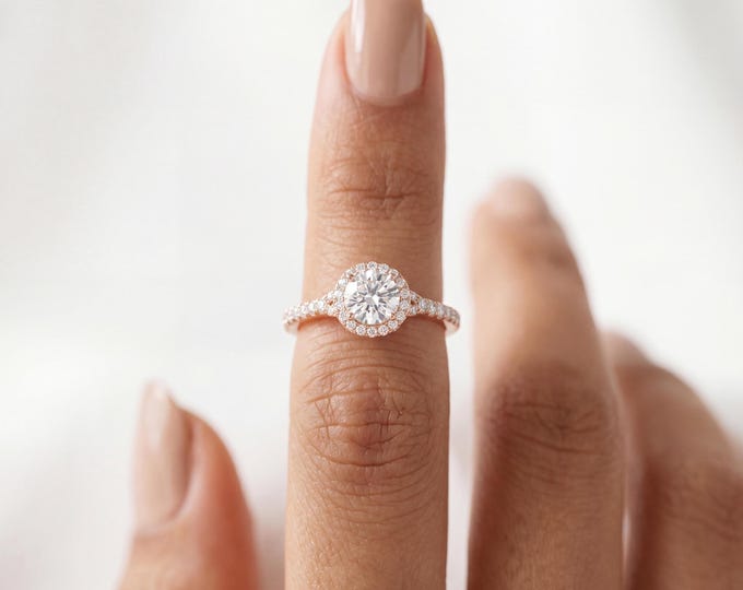 Round Cut Engagement Ring, Petite Pave Band, Classic Bridal Jewelry, Rose Gold Promise Ring, Celtic Engagement, Minimal Elegant Gift for Her
