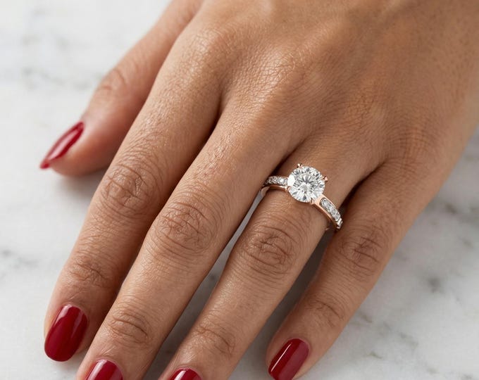 Lab Grown Diamond Solitaire Engagement Ring, 14K Rose Gold Round Cut Bridal Proposal