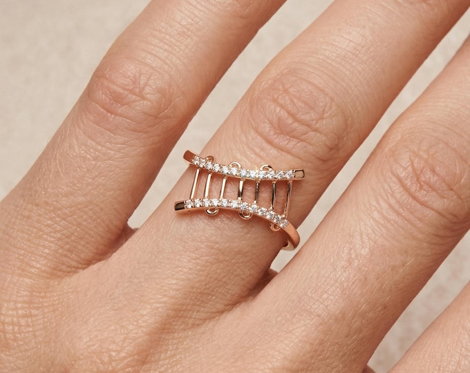 10K 14K 18K Gold & Silver Lab Grown Diamond Open Band Ring for Women, Minimalist Geometric Ring, Modern Statement Jewelry