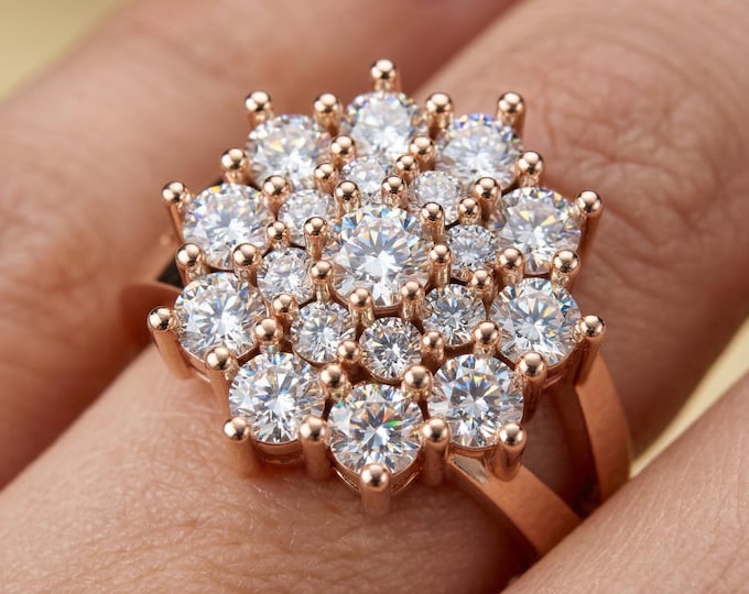 10K 14K 18K Gold & Silver Lab Grown Diamond Floral Ring for Women, Flower Cluster Statement Ring, Engagement Gift Jewelry