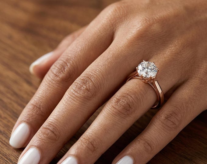 Lab Grown Diamond Solitaire Engagement Ring, Rose Gold Minimalist Bridal Ring