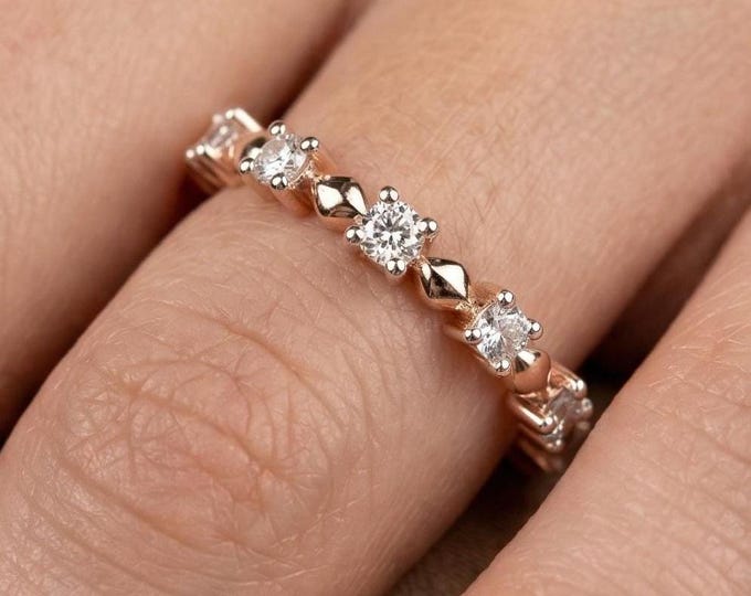 Featured listing image: Diamond Eternity Ring, Floral Diamond Band, Unique Wedding Band, Rose Gold Designer Ring, Stackable Luxury Diamond Ring