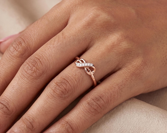 14K Rose Gold Lab Grown Diamond Infinity Ring, Twisted Knot Diamond Ring, Minimalist Promise Ring, Elegant Gift for Her Jewelry