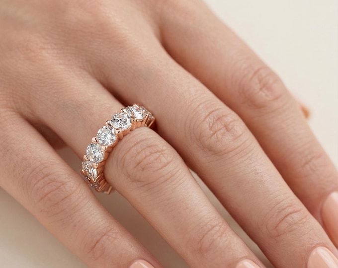 Lab Grown Diamond Eternity Ring, Rose Gold Full Band, Round Brilliant Stones