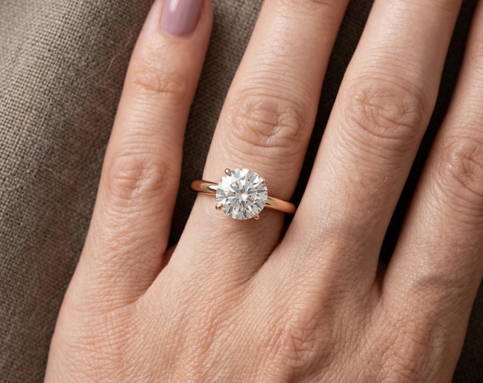 Solitaire Lab Grown Diamond Ring 18K Gold, Round Cut Engagement Ring for Women, Minimalist Promise Ring Gift