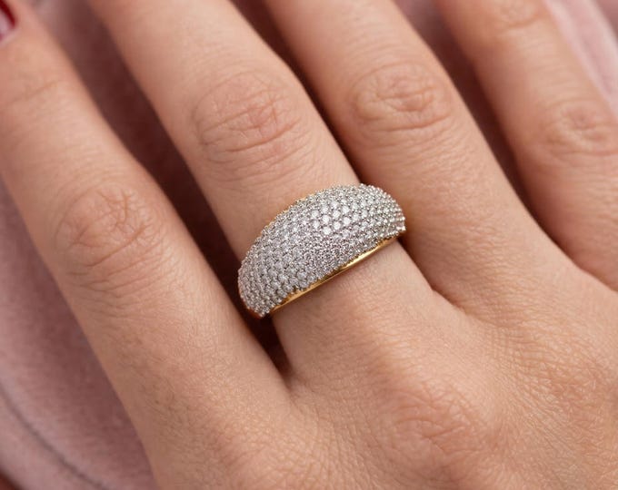 18K Gold Lab Grown Diamond Wide Band Ring, Multi Row Cluster Diamond Ring, Luxury Statement Band, Anniversary Gift for Women