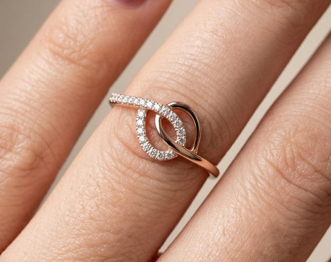 10K 14K 18K Gold & Silver Lab Grown Diamond Infinity Ring for Women, Crossover Diamond Ring, Minimalist Statement Gift Jewelry