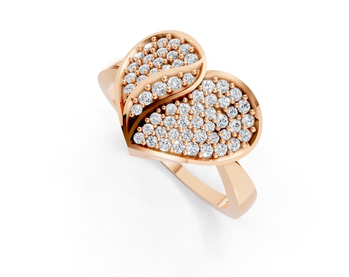 Lab Grown Diamond Heart Ring, Rose Gold Cluster Engagement Ring