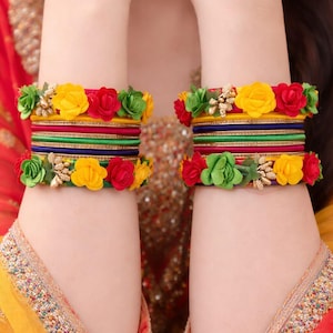 Handmade Floral Silk Thread Bangles Set   Colorful Indian Wedding Jewelry - Mehndi & Haldi Ceremony Bangles