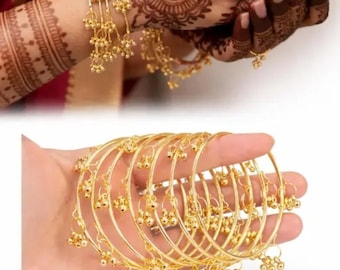 Conjunto de 8 brazaletes Ghungroo dorados, joyería tradicional india