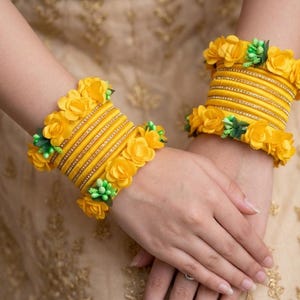 Yellow Floral Bangle Set for Haldi & Mehendi Silk Thread Bangles