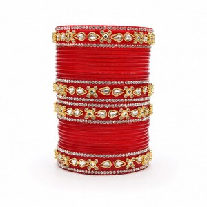 Red Bridal Chura Bangles Set, Indian Wedding Bangles, Traditional Red Gold Chura, Punjabi Bridal Jewelry, Wedding Gift for Bride