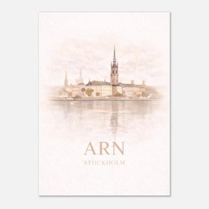 ARN Stockholm Airport Code Poster, Minimalist Watercolor Skyline Print