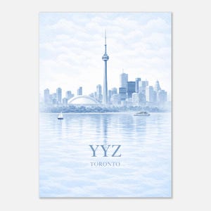YYZ Toronto Airport Code Poster, Minimalist Watercolor Skyline Print